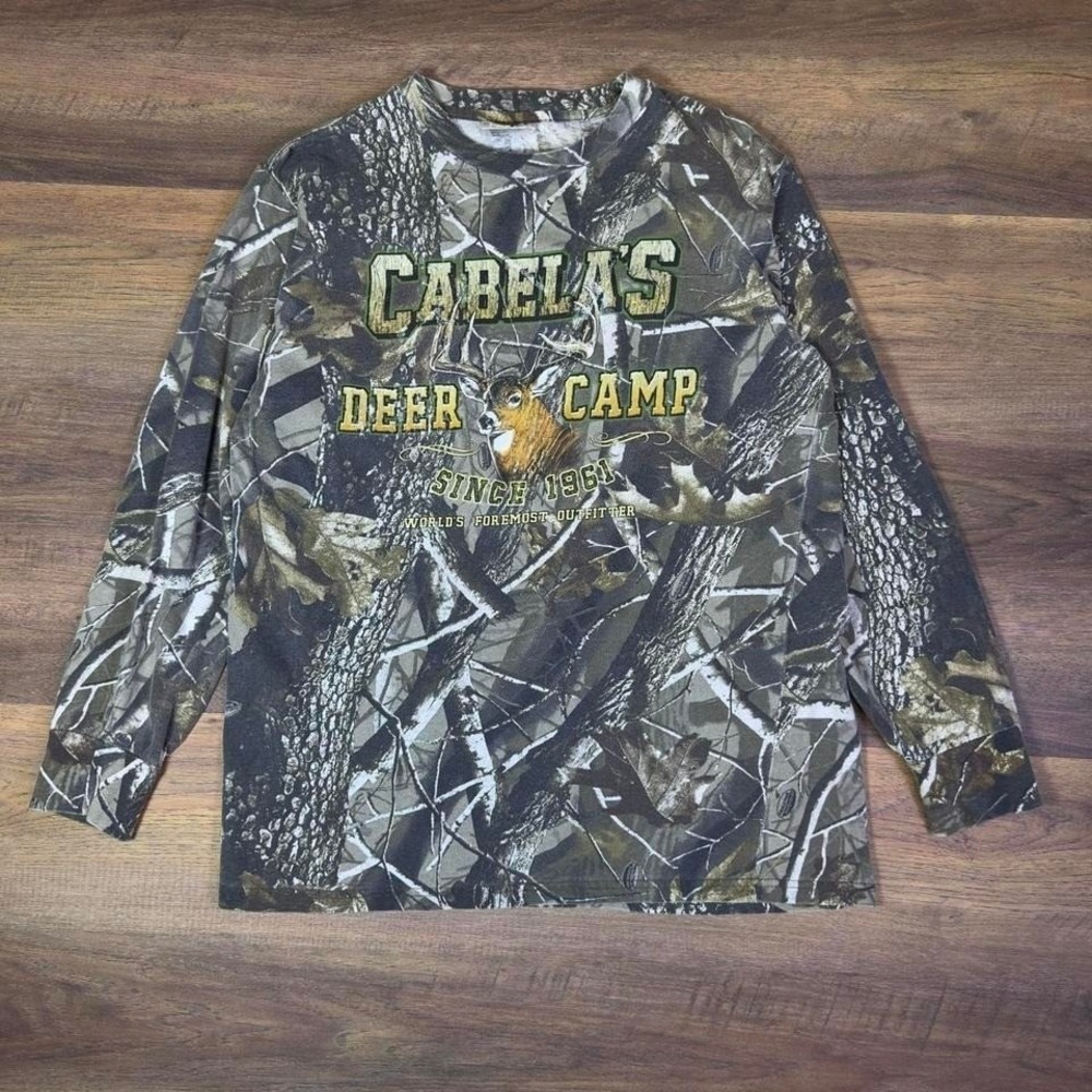 Cabela's Deer Camp Washed Camouflage Long Sleeve Shirt Mens L